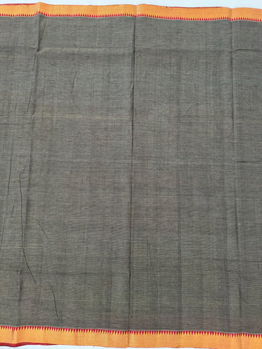 Handwoven Mangalgiri Cotton Saree | Gray | Gold Zari | Handwoven | Ships from California